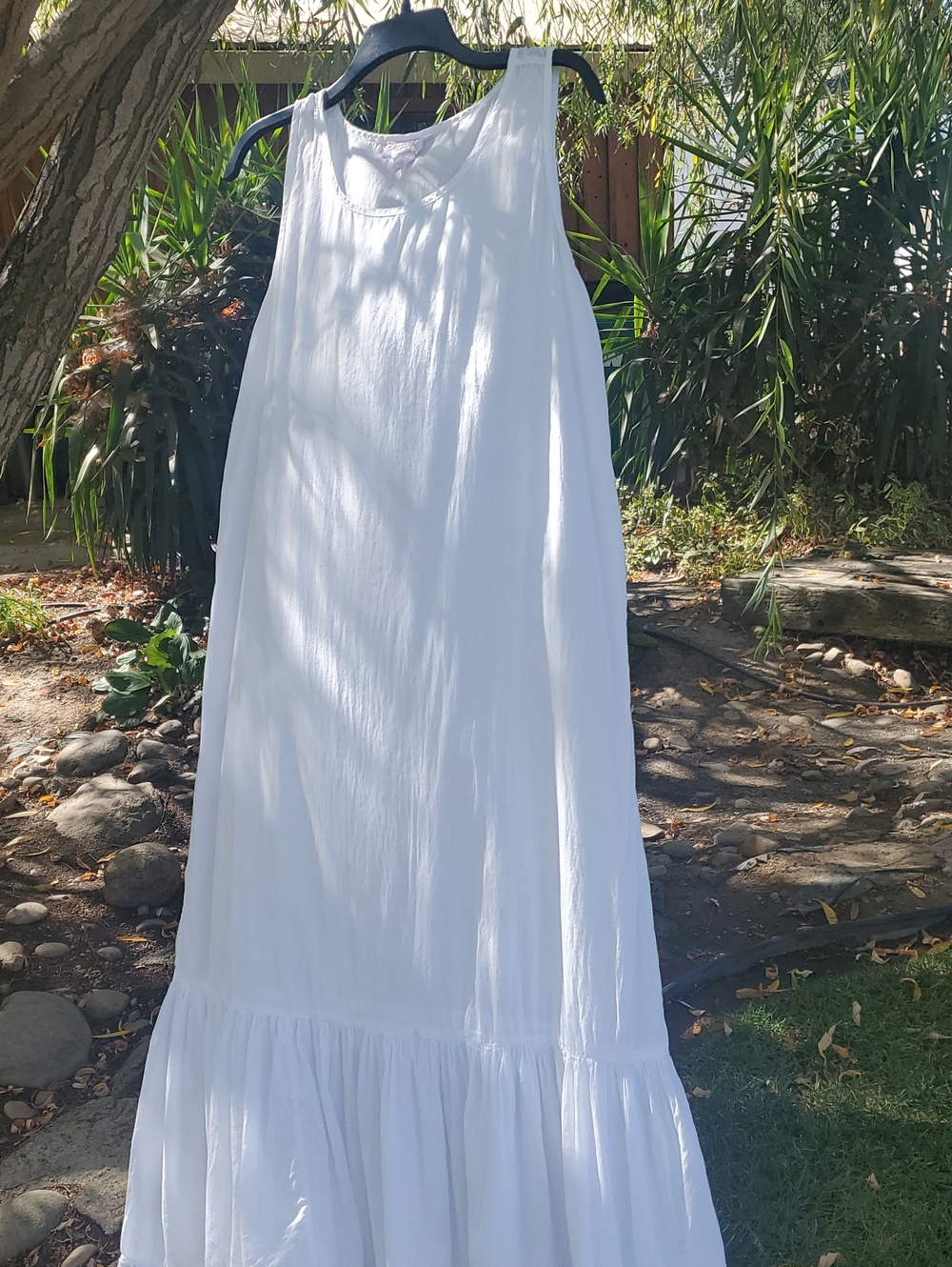 Vintage 90s April Cornell White Midi Dress Flounce Ruffle Hem Cottagecore Boho